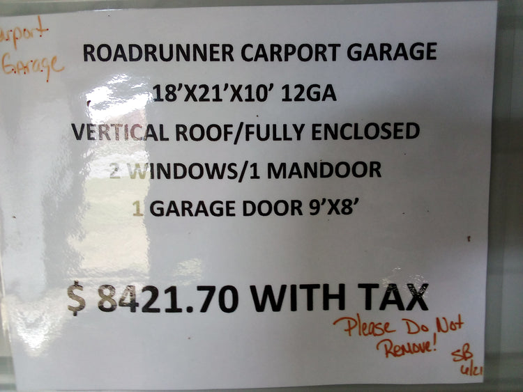 18X21X10  Carport Garage HORN